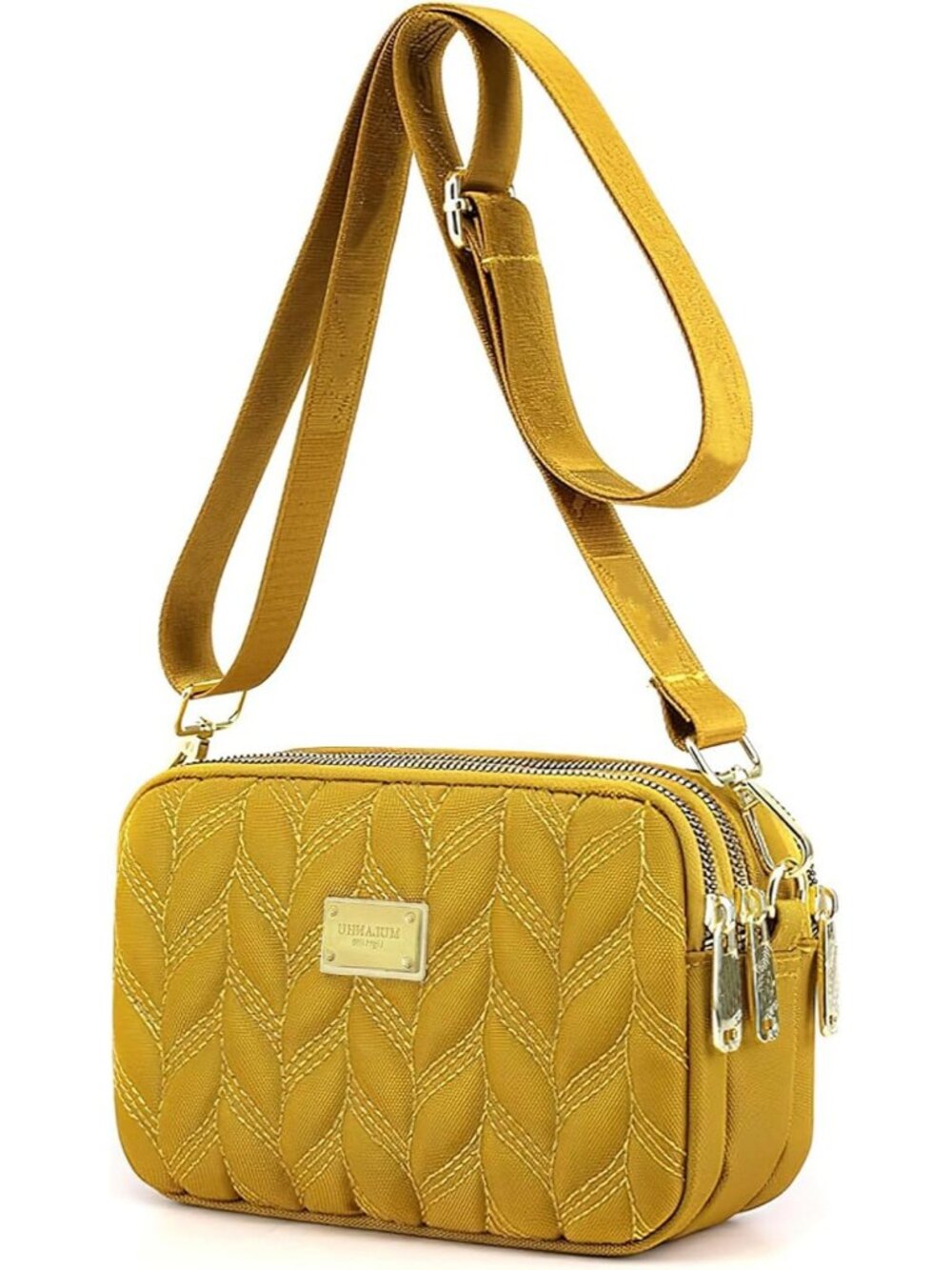 Women's Golden Lightweight Quilted Crossbody Small Purses Nylon Shoulder Bag